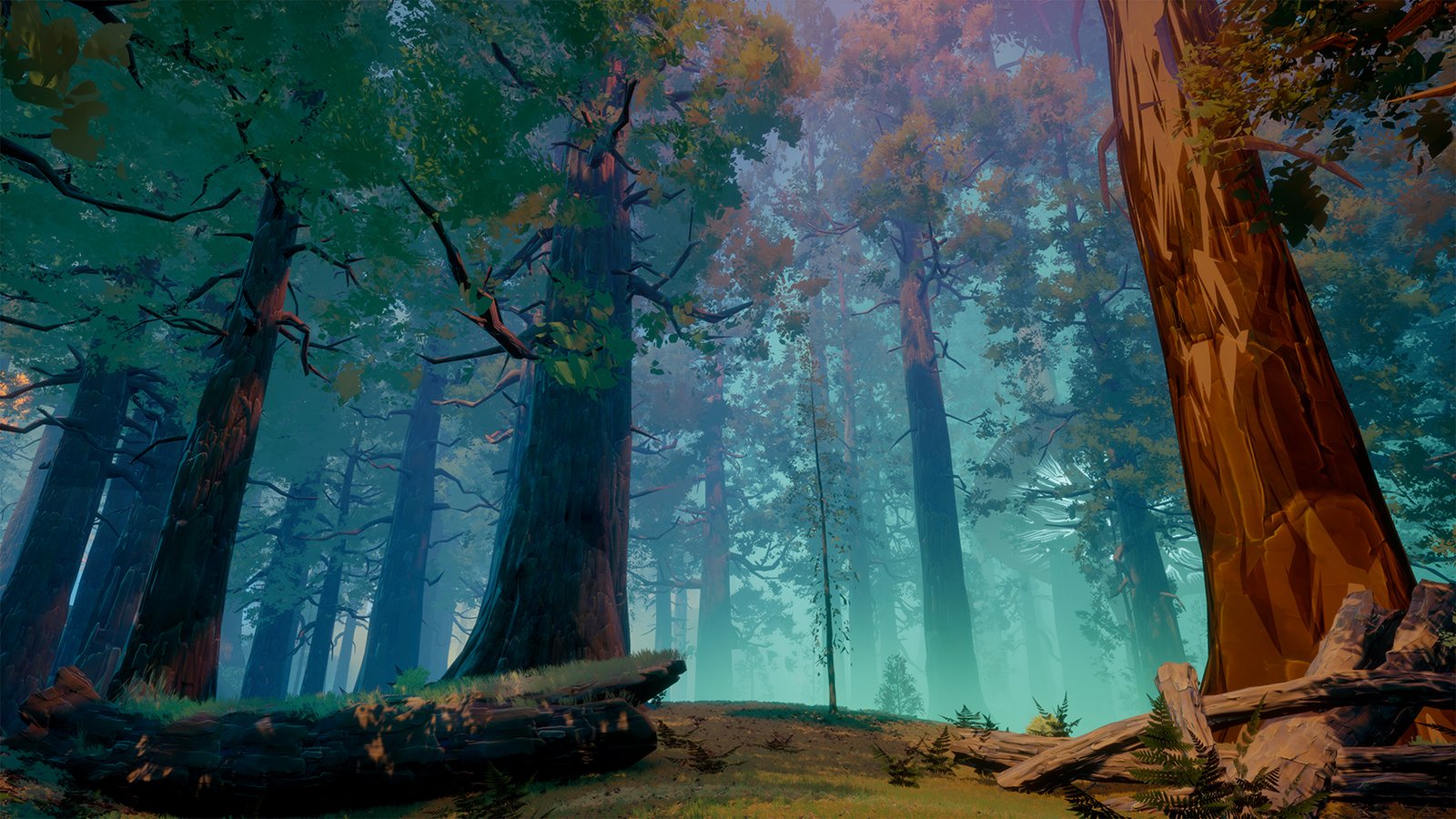 Hyperrealistic environment-design by MAURYARTE — Mystic ancient forest canopy covered in dense fog and light beams